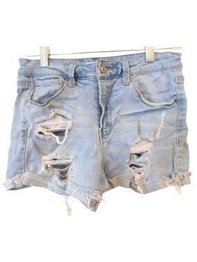C'Est Toi Black Label Denim Shorts Womens S Distressed Light Wash Frayed Y2K